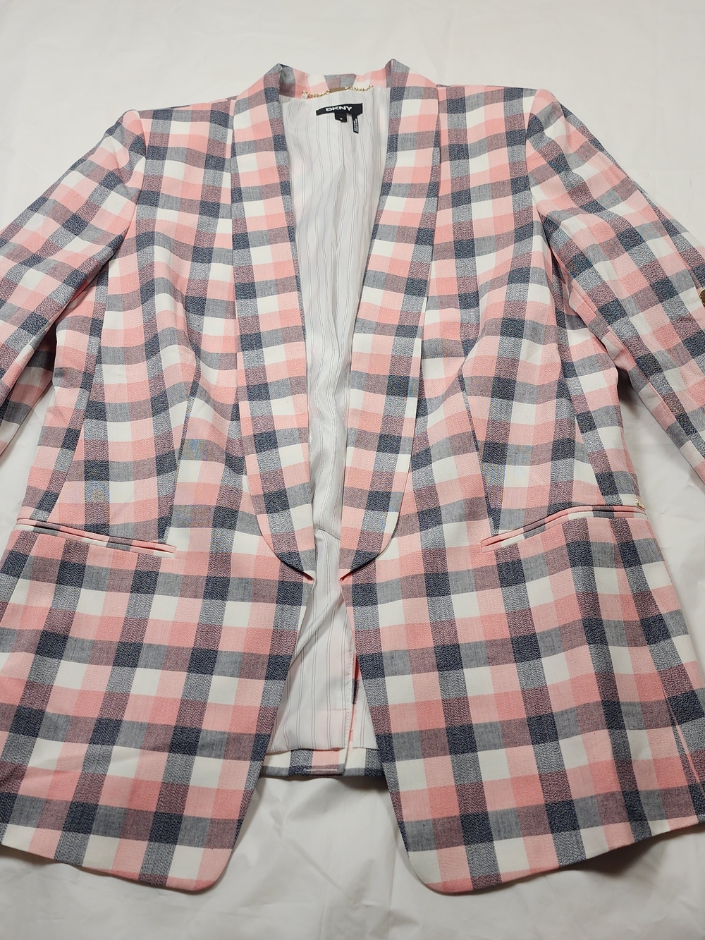 DKNY Pink and Blue Plaid Women's Blazer Size 14